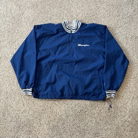 Vintage Champion Windbreaker Jacket Men's Size Large Blue And Gray 1/4 Zip - Picture 1 of 6